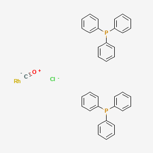 molecular formula C37H30ClOP2Rh- B12781188 Carbonylchlorobis(triphenylphosphine)rhodium(I), cis- CAS No. 16353-77-8
