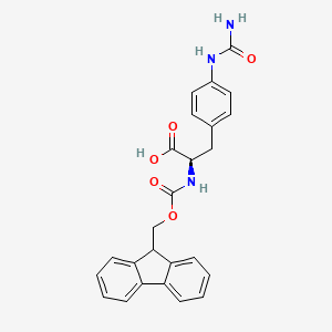 molecular formula C25H23N3O5 B1278125 (R)-2-((((9H-Fluoren-9-yl)methoxy)carbonyl)amino)-3-(4-ureidophenyl)propanoic acid CAS No. 324017-22-3