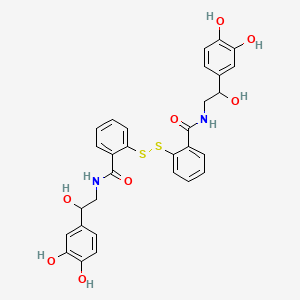 molecular formula C30H28N2O8S2 B12781385 Benzamide, 2,2'-dithiobis(N-(2-(3,4-dihydroxyphenyl)-2-hydroxyethyl)- CAS No. 98051-85-5