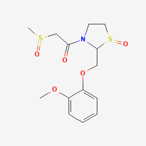 molecular formula C14H19NO5S2 B12781402 2-((2-Methoxyphenoxy)methyl)-3-((methylsulfinyl)acetyl)thiazolidine 1-oxide CAS No. 161364-49-4