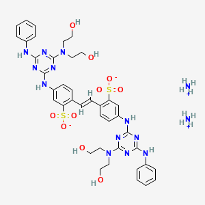 molecular formula C40H50N14O10S2 B12781616 Benzenesulfonic acid, 2,2'-(1,2-ethenediyl)bis(5-((4-(bis(2-hydroxyethyl)amino)-6-(phenylamino)-1,3,5-triazin-2-yl)amino)-, diammonium salt CAS No. 90826-83-8