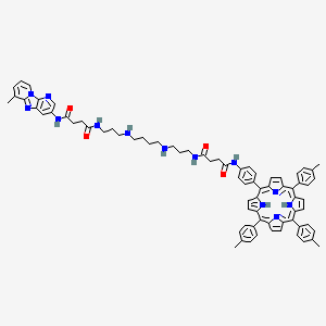 molecular formula C76H77N13O4 B12781628 N-[3-[4-[3-[[4-[(10-methyl-1,3,8-triazatricyclo[7.4.0.02,7]trideca-2(7),3,5,8,10,12-hexaen-5-yl)amino]-4-oxobutanoyl]amino]propylamino]butylamino]propyl]-N'-[4-[10,15,20-tris(4-methylphenyl)-21,23-dihydroporphyrin-5-yl]phenyl]butanediamide CAS No. 87096-15-9