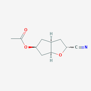 molecular formula C10H13NO3 B127817 2H-Cyclopenta[b]furan-2-carbonitrile,5-(acetyloxy)hexahydro-,[2R-(2-alpha-,3a-alpha-,5-bta-,6a-alpha CAS No. 148217-23-6