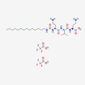 molecular formula C32H58F6N6O9 B12781701 Tetradecyl aminobutyroylvalylaminobutyric urea trifluoroacetate CAS No. 934368-60-2