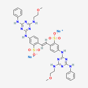 molecular formula C38H38N12Na2O8S2 B12781777 Disodium 4,4'-bis(4-anilino-6-((2-methoxyethyl)amino)-S-triazin-2-ylamino)stilbene-2,2'-disulfonate CAS No. 3271-19-0