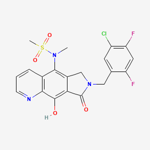 molecular formula C20H16ClF2N3O4S B12781837 N-(7-((5-Chloro-2,4-difluoro-phenyl)methyl)-9-hydroxy-8-oxo-6H-pyrrolo(3,4-g)quinolin-5-yl)-N-methyl-methanesulfonamide CAS No. 915409-66-4