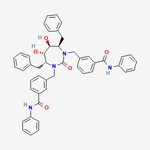 molecular formula C47H44N4O5 B12781841 Benzamide, 3,3'-(((4R,5S,6S,7R)-tetrahydro-5,6-dihydroxy-2-oxo-4,7-bis(phenylmethyl)-1H-1,3-diazepine-1,3(2H)-diyl)bis(methylene))bis(N-phenyl- CAS No. 183860-48-2