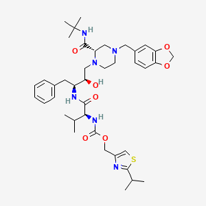 molecular formula C40H56N6O7S B12781858 Carbamic acid, N-((1S)-1-((((1S,2R)-3-((2S)-4-(1,3-benzodioxol-5-ylmethyl)-2-(((1,1-dimethylethyl)amino)carbonyl)-1-piperazinyl)-2-hydroxy-1-(phenylmethyl)propyl)amino)carbonyl)-2-methylpropyl)-, (2-(1-methylethyl)-4-thiazolyl)methyl ester CAS No. 221447-99-0