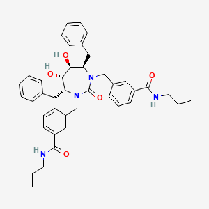 molecular formula C41H48N4O5 B12781875 Benzamide, 3,3'-(((4R,5S,6S,7R)-tetrahydro-5,6-dihydroxy-2-oxo-4,7-bis(phenylmethyl)-1H-1,3-diazepine-1,3(2H)-diyl)bis(methylene))bis(N-propyl- CAS No. 167824-77-3