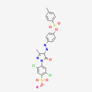 molecular formula C23H17Cl2KN4O7S2 B12781883 Benzenesulfonic acid, 2,5-dichloro-4-(4,5-dihydro-3-methyl-4-((4-(((4-methylphenyl)sulfonyl)oxy)phenyl)azo)-5-oxo-1H-pyrazol-1-yl)-, potassium salt CAS No. 74082-25-0