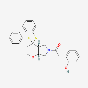 molecular formula C27H27NO3S2 B12781918 Thiopyrano(2,3-c)pyrrole, octahydro-4,4-diphenyl-6-((2-hydroxyphenyl)acetyl)-, cis-(+-)- CAS No. 146674-55-7
