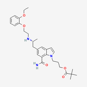 molecular formula C30H41N3O5 B12781965 3-[7-carbamoyl-5-[(2R)-2-[2-(2-ethoxyphenoxy)ethylamino]propyl]indol-1-yl]propyl 2,2-dimethylpropanoate CAS No. 239463-68-4