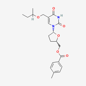 molecular formula C22H28N2O6 B12781986 2',3'-Dideoxy-5'-O-(4-methylbenzoyl)-5-((2-butoxy)methyl)uridine CAS No. 133635-57-1