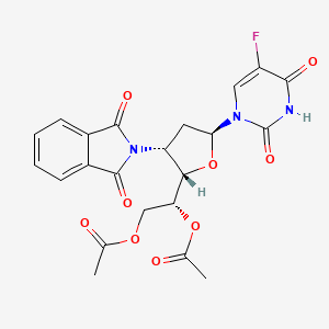 molecular formula C22H20FN3O9 B12782006 2,4(1H,3H)-Pyrimidinedione, 1-(5,6-di-O-acetyl-2,3-dideoxy-3-(1,3-dihydro-1,3-dioxo-2H-isoindol-2-yl)-alpha-D-arabino-hexofuranosyl)-5-fluoro- CAS No. 133488-20-7