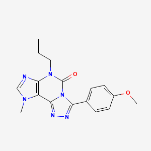 molecular formula C17H18N6O2 B12782019 3-(4-Methoxyphenyl)-9-methyl-6-propyl-6,9-dihydro-5H-1,2,4-triazolo(3,4-i)purin-5-one CAS No. 135445-80-6
