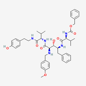 molecular formula C45H57N5O8 B12782047 L-Lyxonamide, 2,4,5-trideoxy-N-(1-(((2-(4-hydroxyphenyl)ethyl)amino)carbonyl)-2-methylpropyl)-2-(((4-methoxyphenyl)methyl)amino)-4-((3-methyl-1-oxo-2-(((phenylmethoxy)carbonyl)amino)butyl)amino)-5-phenyl-, (1(S),4(S))- CAS No. 169438-17-9