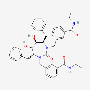molecular formula C39H44N4O5 B12782170 Benzamide, 3,3'-(((4R,5S,6S,7R)-tetrahydro-5,6-dihydroxy-2-oxo-4,7-bis(phenylmethyl)-1H-1,3-diazepine-1,3(2H)-diyl)bis(methylene))bis(N-ethyl- CAS No. 152928-65-9