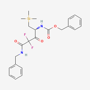 molecular formula C23H28F2N2O4Si B12782253 Carbamic acid, (3,3-difluoro-2,4-dioxo-1-(phenylmethyl)-4-(((trimethylsilyl)methyl)amino)butyl)-, phenylmethyl ester CAS No. 148797-23-3