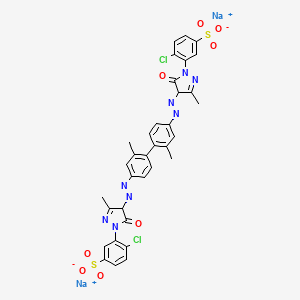 molecular formula C34H26Cl2N8Na2O8S2 B12782270 Disodium 3,3'-((2,2'-dimethyl(1,1'-biphenyl)-4,4'-diyl)bis(azo(4,5-dihydro-3-methyl-5-oxo-1H-pyrazole-4,1-diyl)))bis(4-chlorobenzenesulphonate) CAS No. 89923-60-4