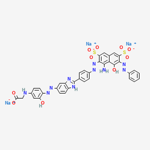 molecular formula C37H25N10Na3O10S2 B12782428 Trisodium N-(4-((2-(4-((1-amino-8-hydroxy-7-(phenylazo)-3,6-disulpho-2-naphthyl)azo)phenyl)-1H-benzimidazol-5-yl)azo)-3-hydroxyphenyl)glycinate CAS No. 93857-60-4