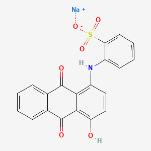 molecular formula C20H12NNaO6S B12782467 Benzenesulfonic acid, 2-((9,10-dihydro-4-hydroxy-9,10-dioxo-1-anthracenyl)amino)-, monosodium salt CAS No. 71130-52-4