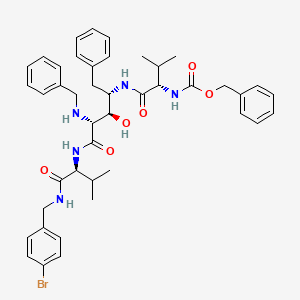 molecular formula C43H52BrN5O6 B12782568 L-Lyxonamide, N-(1-((((4-bromophenyl)methyl)amino)carbonyl)-2-methylpropyl)-2,4,5-trideoxy-4-((3-methyl-1-oxo-2-(((phenylmethoxy)carbonyl)amino)butyl)amino)-5-phenyl-2-((phenylmethyl)amino)-, (1(S),4(S))- CAS No. 169438-16-8