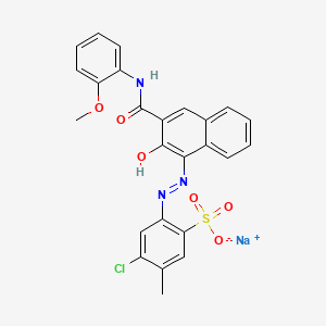 molecular formula C25H19ClN3NaO6S B12782637 Benzenesulfonic acid, 4-chloro-2-((2-hydroxy-3-(((2-methoxyphenyl)amino)carbonyl)-1-naphthalenyl)azo)-5-methyl-, monosodium salt CAS No. 73263-37-3