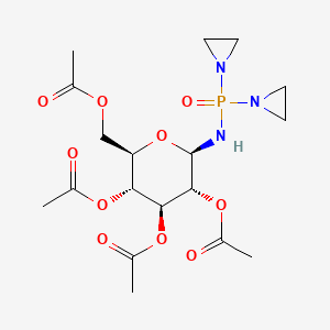 molecular formula C18H28N3O10P B12782720 Phosphinic amide, P,P-bis(1-aziridinyl)-N-(2,3,4,6-tetra-O-acetyl-beta-D-glucopyranosyl)- CAS No. 155919-84-9