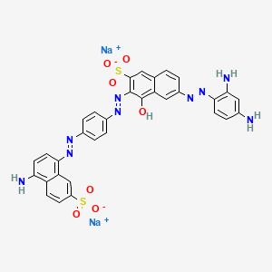 molecular formula C32H23N9Na2O7S2 B12782827 Disodium 3-((4-((4-amino-7-sulphonatonaphthyl)azo)phenyl)azo)-6-((2,4-diaminophenyl)azo)-4-hydroxynaphthalene-2-sulphonate CAS No. 6409-25-2