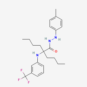 molecular formula C24H32F3N3O B12782973 Hexanoic acid, 2-butyl-2-((3-(trifluoromethyl)phenyl)amino)-, 2-(4-methylphenyl)hydrazide CAS No. 174198-08-4