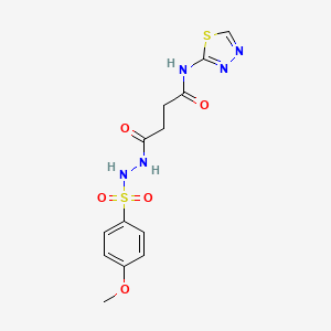 molecular formula C13H15N5O5S2 B12782984 Butanoic acid, 4-oxo-4-(1,3,4-thiadiazol-2-ylamino)-, 2-((4-methoxyphenyl)sulfonyl)hydrazide CAS No. 124841-04-9