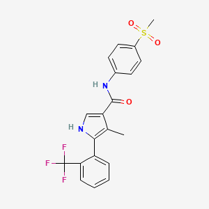 molecular formula C20H17F3N2O3S B12783008 4-Methyl-N-(4-(methylsulfonyl)phenyl)-5-(2-(trifluoromethyl)phenyl)-1H-pyrrole-3-carboxamide CAS No. 880779-74-8