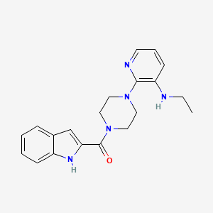 molecular formula C20H23N5O B12783056 Piperazine, 1-(3-(ethylamino)-2-pyridinyl)-4-(1H-indol-2-ylcarbonyl)- CAS No. 136816-72-3