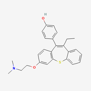 molecular formula C26H27NO2S B12783062 3-(2-(Dimethylamino)ethoxy)-10-ethyl-11-(4-hydroxyphenyl)dibenzo(b,f)thiepin ethyl acetate CAS No. 85850-74-4