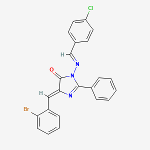 molecular formula C23H15BrClN3O B12783097 4-(o-Bromobenzylidene)-1-((p-chlorobenzylidene)amino)-2-phenyl-2-imidazolin-5-one CAS No. 126293-43-4