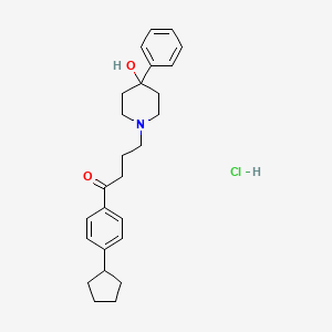 molecular formula C26H34ClNO2 B12783151 1-Butanone, 1-(4-cyclopentylphenyl)-4-(4-hydroxy-4-phenyl-1-piperidinyl)-, hydrochloride, hydrate CAS No. 112446-90-9