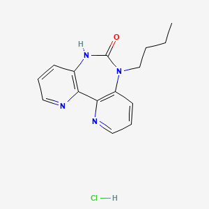 molecular formula C15H17ClN4O B12783156 8-butyl-3,8,10,15-tetrazatricyclo[9.4.0.02,7]pentadeca-1(11),2(7),3,5,12,14-hexaen-9-one;hydrochloride CAS No. 142287-27-2