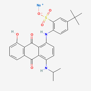 molecular formula C27H27N2NaO6S B12783245 Sodium 5-tert-butyl-2-((9,10-dihydro-8-hydroxy-4-(isopropylamino)-9,10-dioxoanthryl)amino)benzenesulphonate CAS No. 83027-44-5