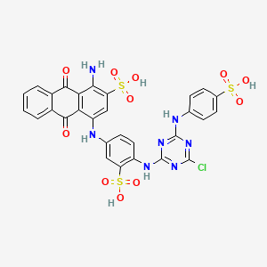molecular formula C29H20ClN7O11S3 B12783307 1-Amino-4-((4-((4-chloro-6-((4-sulfophenyl)amino)-1,3,5-triazin-2-yl)amino)-3-sulfophenyl)amino)-9,10-dihydro-9,10-dioxo-2-anthracenesulfonic acid CAS No. 72696-54-9