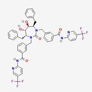 molecular formula C47H40F6N6O5 B12783513 Benzamide, 3,3'-(((4R,5S,6S,7R)-tetrahydro-5,6-dihydroxy-2-oxo-4,7-bis(phenylmethyl)-1H-1,3-diazepine-1,3(2H)-diyl)bis(methylene))bis(N-(5-(trifluoromethyl)-2-pyridinyl)- CAS No. 183856-69-1