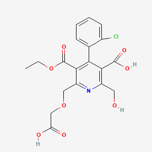 molecular formula C19H18ClNO8 B12783531 2-((Carboxymethoxy)methyl)-4-(2-chlorophenyl)-6-(hydroxymethyl)-3,5-pyridinedicarboxylic acid, 3-ethyl ester CAS No. 113994-47-1