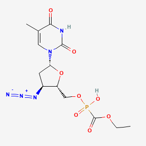 molecular formula C13H18N5O8P B12783606 Thymidine, 3'-azido-3'-deoxy-, 5'-(hydrogen (ethoxycarbonyl)phosphonate) CAS No. 131219-88-0