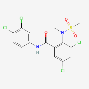 molecular formula C15H12Cl4N2O3S B12783642 Benzamide, 3,5-dichloro-N-(3,4-dichlorophenyl)-2-[methyl(methylsulfonyl)amino]- CAS No. 83542-66-9
