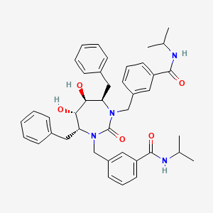 molecular formula C41H48N4O5 B12783654 Benzamide, 3,3'-(((4R,5S,6S,7R)-tetrahydro-5,6-dihydroxy-2-oxo-4,7-bis(phenylmethyl)-1H-1,3-diazepine-1,3(2H)-diyl)bis(methylene))bis(N-(1-methylethyl)- CAS No. 183860-42-6
