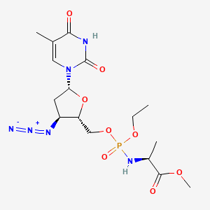molecular formula C16H25N6O8P B12783747 L-Alanine, N-(3'-azido-3'-deoxy-P-ethyl-5'-thymidylyl)-, methyl ester, (R)- CAS No. 133201-13-5