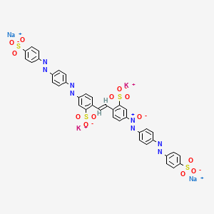 molecular formula C38H24K2N8Na2O13S4 B12783780 Benzenesulfonic acid, 2-(2-(2-sulfo-4-((4-((4-sulfophenyl)azo)phenyl)azo)phenyl)ethenyl)-5-((4-((4-sulfophenyl)azo)phenyl)-NNO-azoxy)-, potassium sodium salt CAS No. 120206-81-7