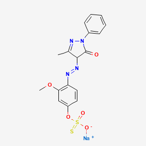 molecular formula C17H15N4NaO5S2 B12783827 Thiosulfuric acid (H2S2O3), S-(4-((4,5-dihydro-3-methyl-5-oxo-1-phenyl-1H-pyrazol-4-yl)azo)-3-methoxyphenyl) ester, monosodium salt CAS No. 72749-62-3