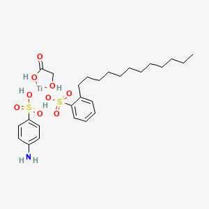 molecular formula C26H41NO9S2Ti B12783917 Titanium, (4-aminobenzenesulfonato-kappaO)(dodecylbenzenesulfonato-kappaO)((hydroxy-kappaO)acetato(2-)-kappaO)- CAS No. 63713-75-7