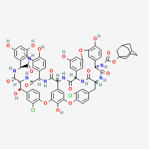 molecular formula C70H62Cl2N8O19 B12783946 Ristomycin A aglycone, 22,31-dichloro-38-de(methoxycarbonyl)-7-demethyl-64-O-demethyl-19-deoxy-N15-((tricyclo(3.3.1.13,7)dec-2yloxy)carbonyl)-38-((methylamino)carbonyl)- 