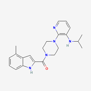 molecular formula C22H27N5O B12784000 Piperazine, 1-(3-((1-methylethyl)amino)-2-pyridinyl)-4-((4-methyl-1H-indol-2-yl)carbonyl)- CAS No. 136817-51-1
